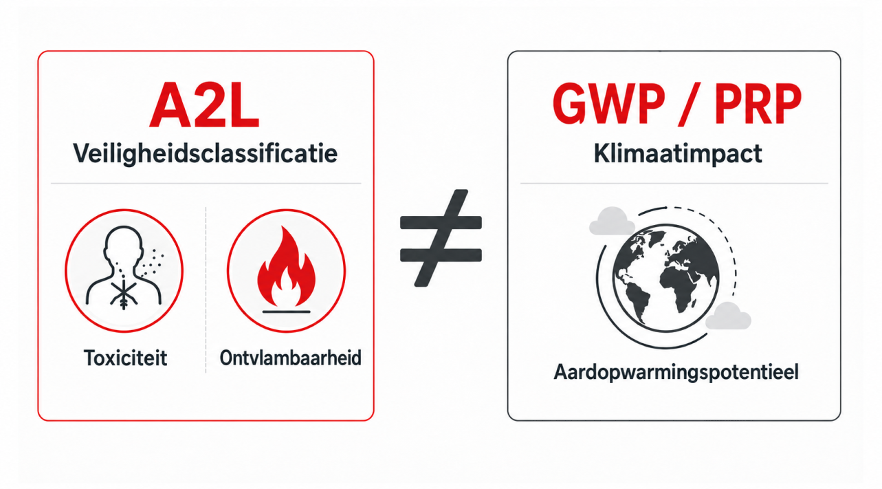 Verschil tussen de A2L-veiligheidsclassificatie en de GWP van een koudemiddel
